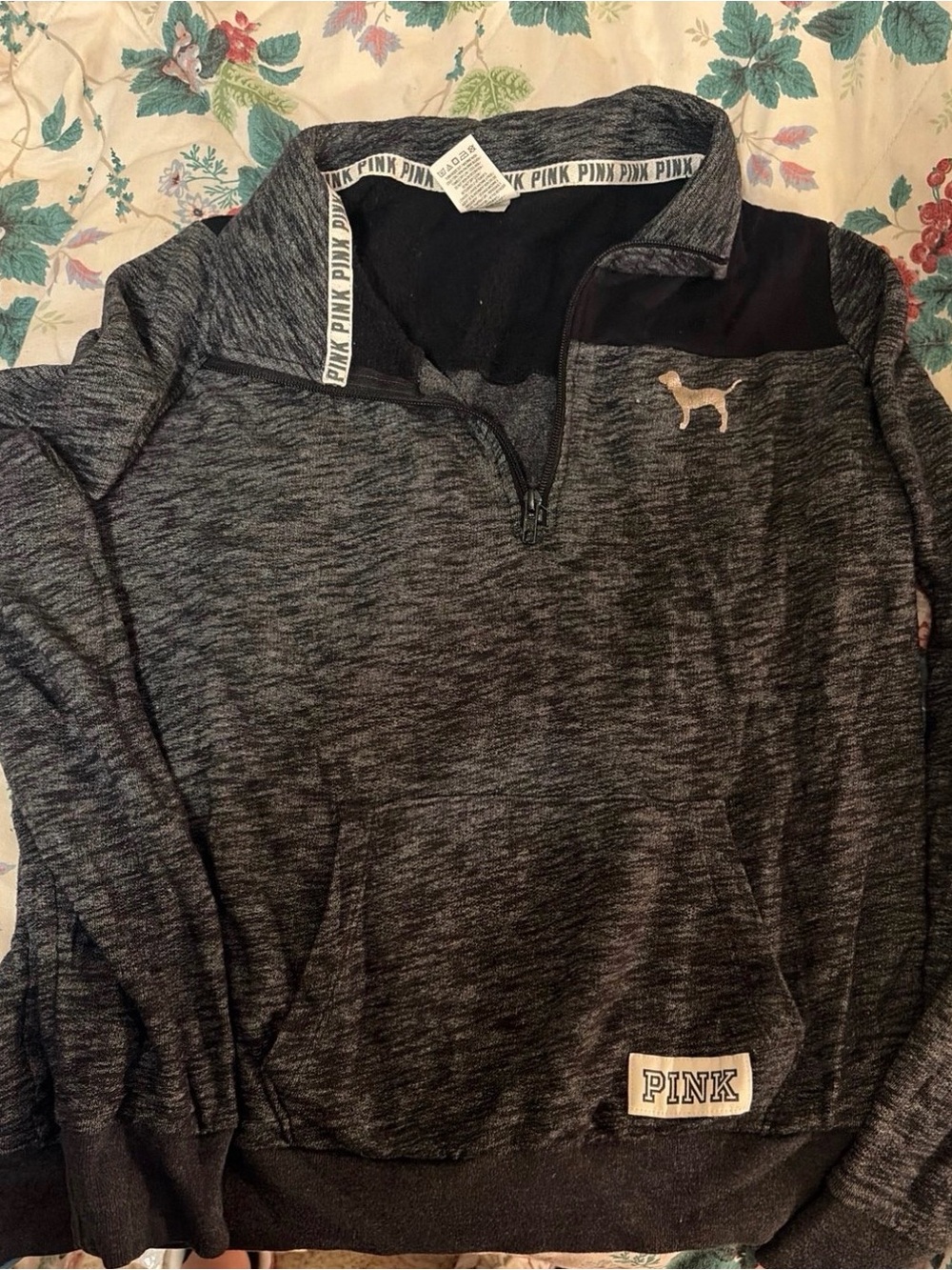 PINK Victoria's Secret Heathered Charcoal Half-Zip Pullover